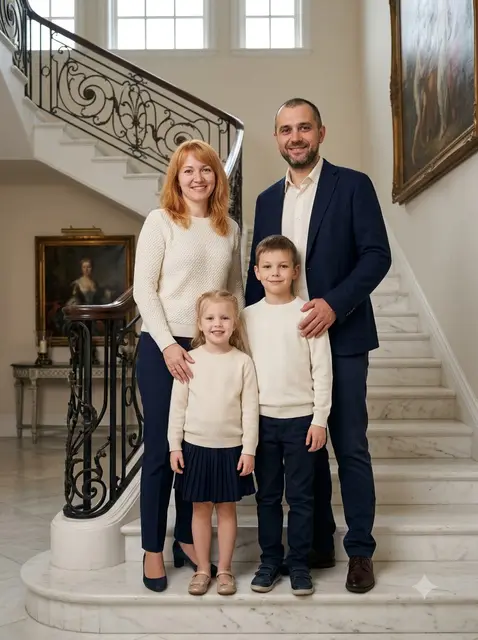 Семья на парадной лестнице